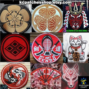 Japan Culture Patches, Oda, Tokugawa, Takeda, Kitsune, Cherry Tree Fan, Samurai, Nishiki-goi, Koi Fish, My Art is Kendo, Maneki-neko