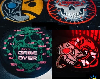 Cyber Face Designs Game Over Patch, Connected Skull, Cyberball, Samurai, Cyborg, Android, Cyberpunk2077 inspired Patches, Glowing in Dark