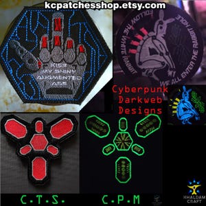 Cyberpunk Darkweb Designs Patches, Targeting Marker, Sniper, CTS, Cyberpunk2077 inspierd, Cyberpunkfashion, Augmented hand, Glow in Dark