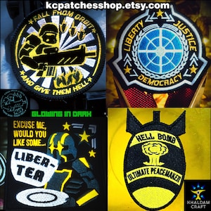 Hell Soldier Patches,  LiberTEA, Fall From Orbit and Give them Hell, No mercy, War, Glowing in Dark, Propaganda Style, Gamer FPS Fan