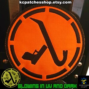 Half-weapon, Gun and Crowbar Patch, FPS Gamer Gift, Sience Fiction inspierd design, Orange FPS, Glowing in Dark