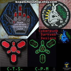 Patches com designs da dark web cyberpunk, marcador de alvo, sniper, CTS, inspirado em Cyberpunk 2077, moda cyberpunk, mão aumentada, brilha no escuro.