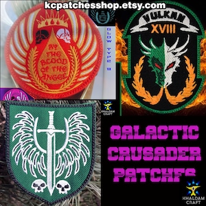 Galactic Crusaders , Vulkan Dragon Shield Patch, By the Blood of the Angel, XVIII Legion, Fire Lizard, Dragon, Sword Angels, Glow in Dark