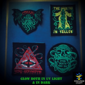 The King in Yellow, Even Death may Die, Yog-Sothoth, Call of Cthulhu, Lovecraft inspired Patch, Scary, Creepy, Horror Art, Glowing in Dark