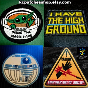 Funny Side of the Force Patches, Lighteabers cut off limbs sign, This is De Wae Funnydalorian, Doing the Magic hand, I have the HIGH GROUND