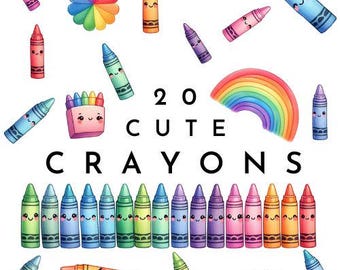 Cute Crayon Clipart | Back to School PNG | Cute Crayons Illustrations | Watercolor Teacher Clip Art | Craft Supply Graphics | Crayon Bundle