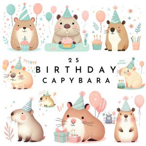 Birthday Capybara Clipart | Happy Birthday Capybaras PNG  | Capybara Illustrations | Watercolor Cute Capybara Graphics | Sublimation Designs
