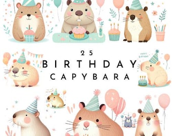 Birthday Capybara Clipart | Happy Birthday Capybaras PNG  | Capybara Illustrations | Watercolor Cute Capybara Graphics | Sublimation Designs