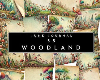 Woodland Junk Journal para impressão | Forest Junk Journal Woodland Creatures Ephemera Animals Digital Whimsical Vintage Scrapbooking Paper
