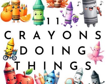 Cute Crayons Doing Things Clipart | Back to School PNG | Cute Crayons Illustrations | Watercolor Teacher Clip Art | Crayon Bundle