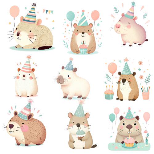Birthday Capybara Clipart | Happy Birthday Capybaras PNG | Capybara