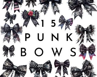 Kokette Punk Schleife ClipArt | Gothic schwarze Schleife PNG | Nettes Mädchen Bögen | Gothic Mädchen PNG | Halloween Bow | Kommerzielle Nutzung