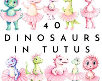 Dinosaur in Tutu Clipart | Cute Ballerina Dinosaur PNG | Dinosaurs in Tutus Graphics | Animals Clipart | Dinosaur PNG | Sublimation Designs