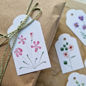 Etichette regalo con fiori acquerellati, etichette di carta con fiori, etichetta regalo, etichette illustrate, confezione regalo