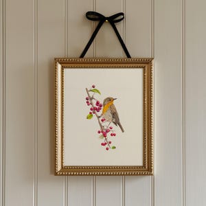 Miniatur Kunstdruck Rotkelchen / Mini Print / Fine Art Print vom Original Aquarell