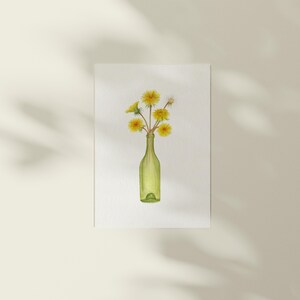 Miniatur Kunstdruck Löwenzahn im Wein / Mini Print / Fine Art Print vom Original Aquarell