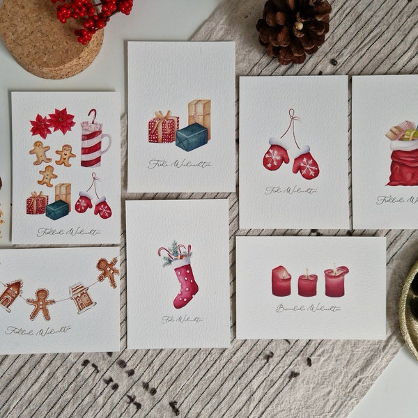 Weihnachtskarten / Weihnachten Postkarten im Set / Selbstgemalte Postkarten / Weihnachten / Grußkarten