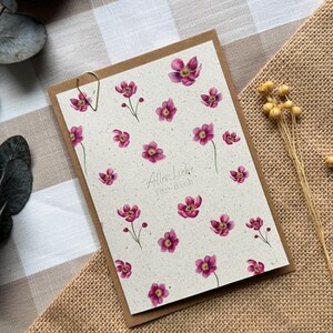 Grass paper greeting card, Botanical greeting cards, Self-painted watercolor illustration, Watercolor, Hand-painted, Flowers, Anemone, All the best
