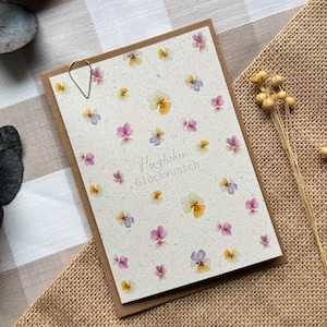 Cartão de felicitações de papel vegetal, Cartões de felicitações botânicos, Ilustração autopintada, Aquarela, Pintado à mão, Flores, Parabéns, Violetas