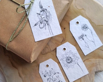 Gift tags seed paper, gift wrapping, gift tags with flowers, floral gift tags, labels, paper tags, gift tag