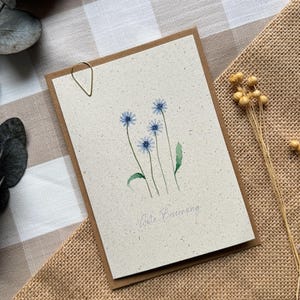 Wenskaart van graspapier, Botanische wenskaarten, Zelfgeschilderde aquarelillustratie, Aquarel, Handgeschilderd, Bloemen, Beterschap