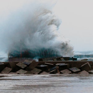 Photo Download of Waves Breaking on Harbor Head, Wave photography, Storm, Nature, Wall Art, Print