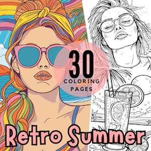 Retro Summer Coloring Page for Kids - Printable PNG, Hello Summer Activity Sheet, Instant Download, Fun Summer Break Art for Kids