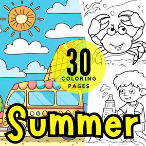 Summer Coloring Page for Kids - Printable PNG, Hello Summer Activity Sheet, Instant Download, Fun Summer Break Art for Preschool