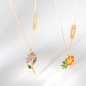 Aster Birthflower Enamel Necklace,September Birthflower Gift, Floral Handmade Necklace,Birthday Gifts,Mothers Day Gifts,Gifts for Her