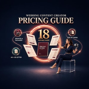 Wedding Content Creator Pricing Guide, 18-Page Canva Services and Packages Template