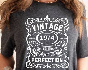 Vintage 1974 Birthday T-Shirt, 50th Birthday T-Shirt, Original Parts Birthday Tee, 50th Birthday Gift For Women, 50th Birthday Gift For Men