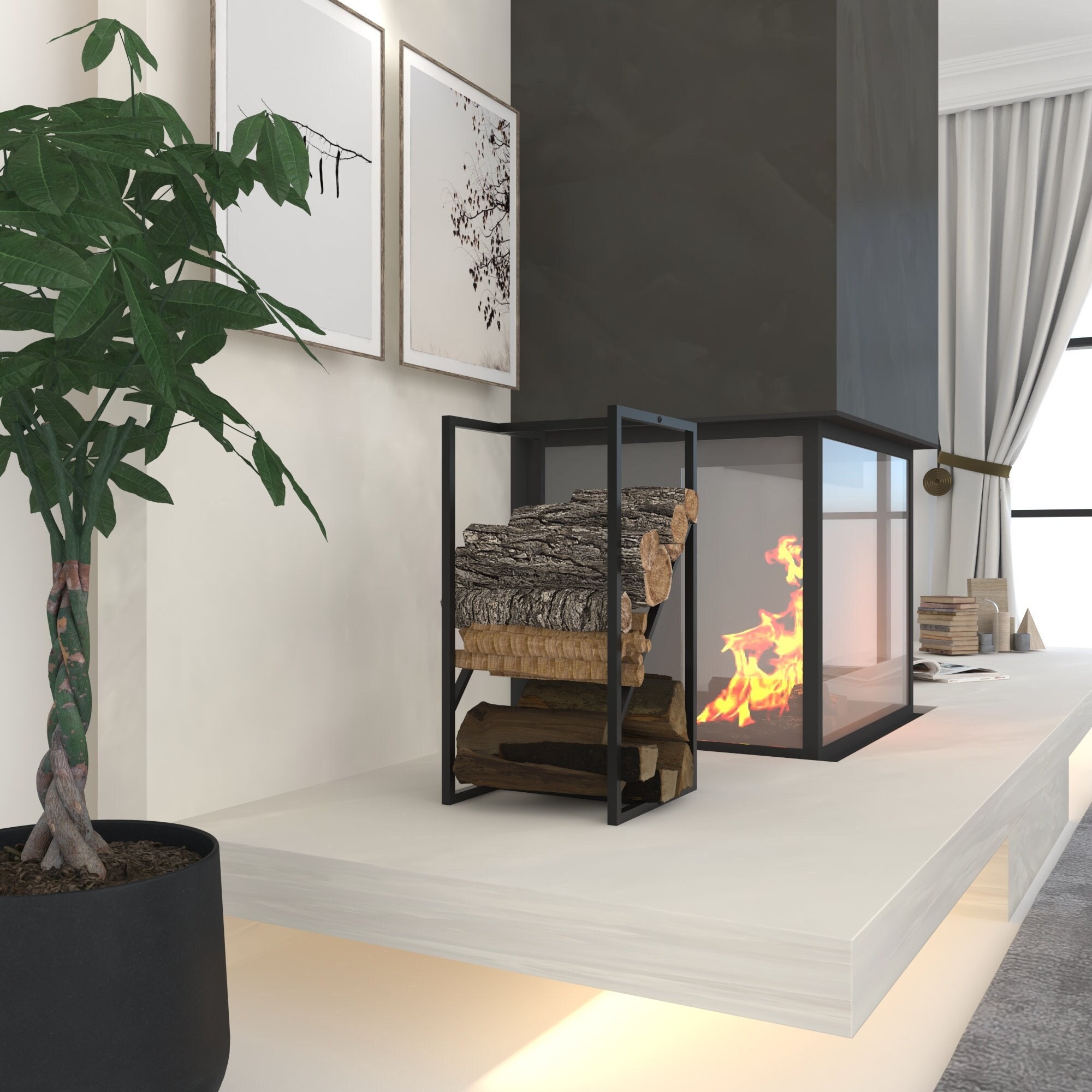 Divided Woodshed,kindling & Firewood Rack, Log Holder,minimalist Indoor ...