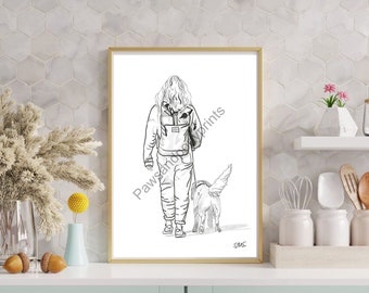 Dog prints, dog walker, dog digital sketches, digital art, small prints, dog gift ideas, dog lover prints
