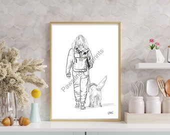 Hondenafdrukken, hondenuitlater, digitale hondenschetsen, digitale kunst, kleine afdrukken, hondencadeau-ideeën, afdrukken hondenliefhebber