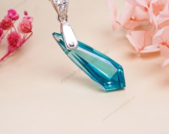 Paraiba Tourmaline Pendant: 925 Sterling Silver Kite Necklace, Boho Design Art Deco Jewelry