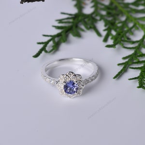 Tanzanite Ring: 925 Sterling Silver Floral Gemstone Ring, Boho Design Art Deco Jewelry