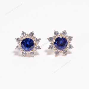 Tanzanite Sterling Silver Earrings: 8x8mm Round Gemstone