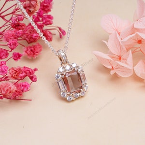 Color Change Gemstone Pendant: 925 Sterling Silver Necklace, Art Deco Design, Initial Necklace