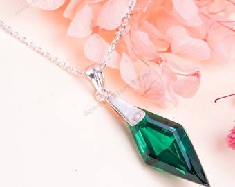 Emerald Pendant: 925 Sterling Silver Prismatic Necklace