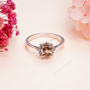 Imperial Topaz Ring: 925 Sterling Silver, Round Gemstone, Boho Design, Unique Jewelry, Bridal