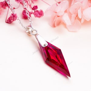 Kite Ruby Pendant: Lab-Created Gemstone, Sterling Silver Necklace, Boho Design, Unique Jewelry, Bridal