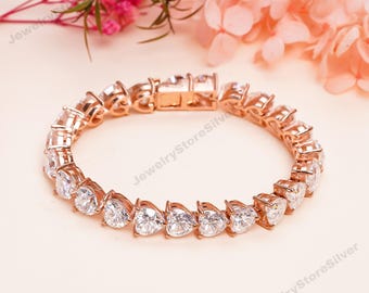 Moissanite Heart Bracelet: Sterling Silver Bridal Jewelry