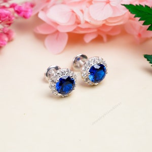 Tanzanite Sterling Silver Earrings: Halo Stud, Women&#39;s Jewelry, Boho Design, Unique Stud