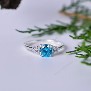 Bague en argent sterling avec topaze bleue : Pierres précieuses rondes, bijoux pour femme, bijoux design art déco bohèmes