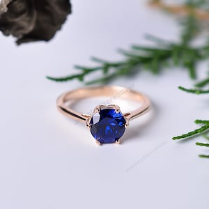 Lab Tanzanite Ring: 925 Sterling Silver Solitaire, Boho Design Art Deco Jewelry, For Her