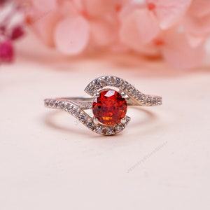 Orange Sapphire Ring: 925 Sterling Silver, Round Gemstone, Bridal Design, Art Deco Jewelry