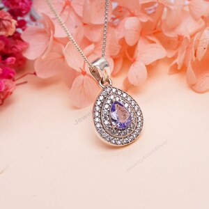 Tansanit Anhänger: Birnen Sterling Silber Halskette für Frauen, Boho Design, Einzigartiger Schmuck, Brautschmuck