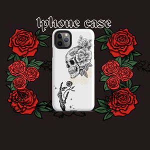 Funda resistente para iPhone con calavera gótica y rosa, protección duradera con estilo artístico
