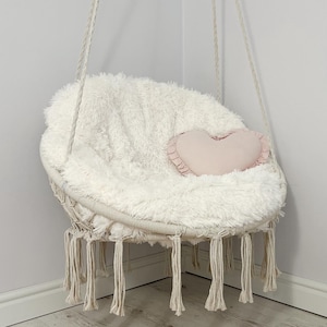 Macrame Swing Chair with Cushion & Hanging Hardware Kits | Removable Cover | Cotton Rope Hanging Chair for Bedroom | Nursery Bohemian Style