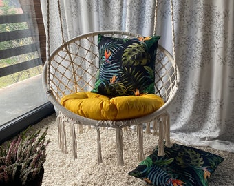 Hanging chair with cushions | Home swing with a pillow | macrame swing |Swing | many colors and patterns